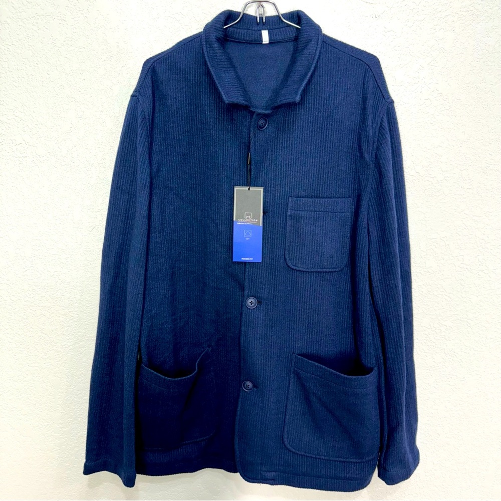 Michael strahan blue ribbed knit cardigan sweater men’s size L